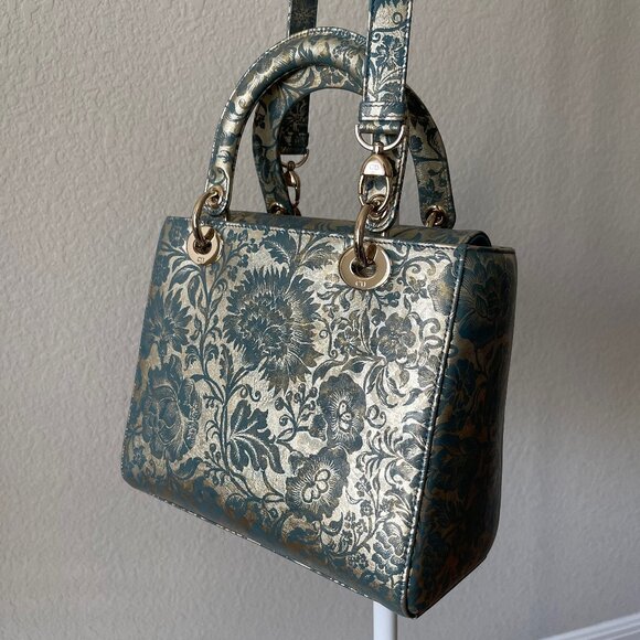 2022 Medium Lady Dior Blue/Green Blocart with Champagne Gold Hardware - Picture 5 of 16